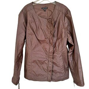 Eileen Fisher Womens Large Lightweight Asymmetrical Zip Moto Jacket Brown Lined